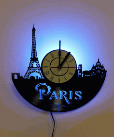 Laser Cut Paris France Vinyl Record Wall Clock Free DXF File