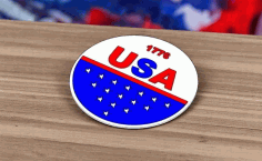 Laser Cut Patriotic Round Sign July 4th Door Decor Free DXF File