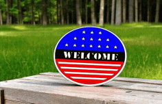 Laser Cut Patriotic Welcome Sign 4th Of July Door Hanger Free Vector File
