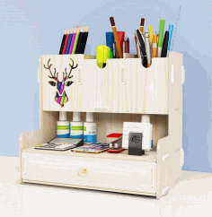 Laser Cut Pen Holder Creative Student Desktop Stationery Storage Rack Organizer Free DXF File