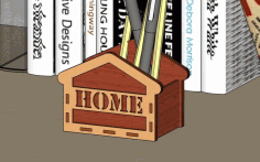 Laser Cut Pen Holder House Shaped Wooden Pencil Stand Free DXF File