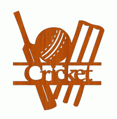 Laser Cut Plywood Cricket Bat Ball Wicket Shape Set Wall Art Free Vector File