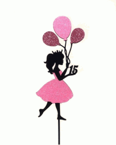 Laser Cut Princess Cake Topper Hot Air Balloon Girl Birthday Cake Decor Free Vector File