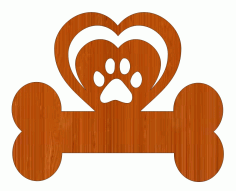 Laser Cut Puppy Paw Print In Heart Bone Wood Ornament Free Vector File