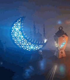 Laser Cut Ramadan Wooden Eid Mubarak Night Light Moon Table Lamp Free DXF File