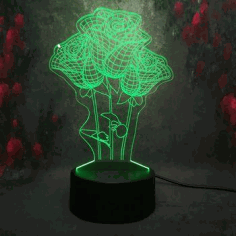 Laser Cut Roses Flower 3d Illusion Lamp Free Vector File, Free Vectors File