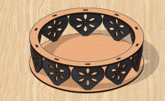Laser Cut Round Decorative Tray Fruit Basket Free Vector File