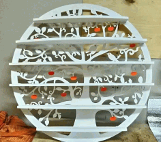 Laser Cut Round Wall Shelf Tree And Bird Free Vector File
