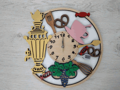 Laser Cut Samovar Wooden Wall Clock Free Vector File, Free Vectors File