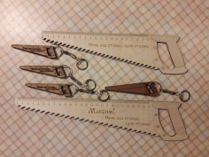 Laser Cut Saw Shaped Wooden Ruler Keychain Free Vector File