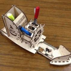 Laser Cut Ship Pen Holder Organizer Table Decor Free Vector File
