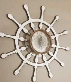 Laser Cut Ships Helm Wall Clock Free Vector File, Free Vectors File