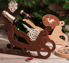 Laser Cut Sleigh Wine Holder Free Vector File