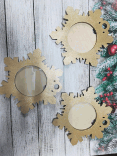 Laser Cut Snowflake Shaped Photo Frame Free DXF File