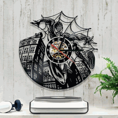 Laser Cut Spiderman Vinyl Record Clock Free Vector File