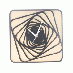 Laser Cut Spiral Square Wood Rustic Wall Clock Free Vector File