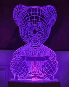 Laser Cut Teddy Bear Heart 3d Illusion Lamp Free Vector File