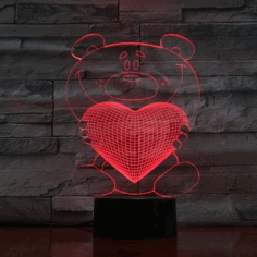 Laser Cut Teddy Bear Heart 3d Lamp Free Vector File