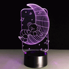 Laser Cut Teddy Bear On Moon Lamp 3d Night Light Illusion Led Lamp Free Vector File