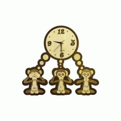 Laser Cut Three Monkeys Clock Template Free Vector File