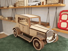 Laser Cut Vintage Wooden Classic Car Toy Model Kit Free Vector File