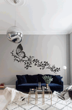 Laser Cut Wall Art Butterfly With Flowers Set Free Vector File