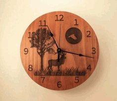 Laser Cut Wall Clock Chasy Olen Derevo Luna Free Vector File