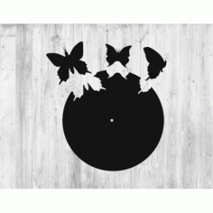 Laser Cut Wall Clock Template With Butterflies Free Vector File