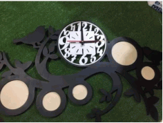 Laser Cut Wall Clock With Photo Frames Free Vector File