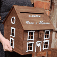 Laser Cut Wedding Decoration House Shaped Money Box Free Vector File