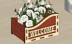Laser Cut Welcome Wooden Flower Basket Decorative Gift Basket Free Vector File, Free Vectors File