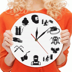 Laser Cut Welding Wall Clock Welder Silhouette Modern Wall Clock Free Vector File