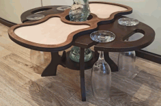 Laser Cut Wine Table Holder Wine Caddy Single Bottle 4 Glasses Free Vector File
