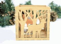 Laser Cut Wooden Box Lamp Deer In The Forest Free Vector File