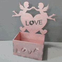 Laser Cut Wooden Box With Angels Love Heart Gift Box Free Vector File