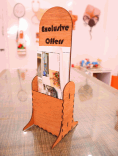 Laser Cut Wooden Brochure Holder Free Vector File, Free Vectors File