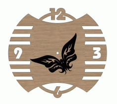Laser Cut Wooden Butterfly Engraved Wall Clock Free Vector File