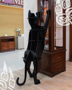 Laser Cut Wooden Cat Shaped Shelf Free DXF File