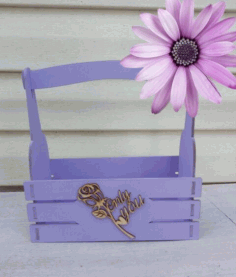 Laser Cut Wooden Decor Basket With Rose Free Vector File
