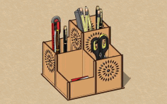 Laser Cut Wooden Desk Organizer Pen Holder Pencil Stationary Storage Stand Free DXF File