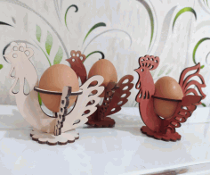 Laser Cut Wooden Easter Rooster And Chicken Egg Stand Free Vector File, Free Vectors File