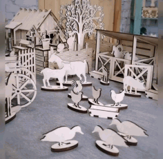 Laser Cut Wooden Farmhouse Toy Farm Animals Free Vector File, Free Vectors File