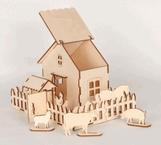 Laser Cut Wooden Game Set Farm Animals And Box Free Vector File