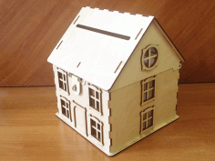 Laser Cut Wooden House Shaped Piggy Bank Free Vector File