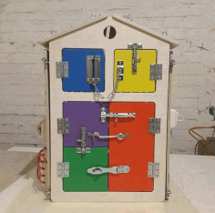 Laser Cut Wooden Montessori Educational Material Lock Latch Box Baby Kids Toys Gift Free Vector File