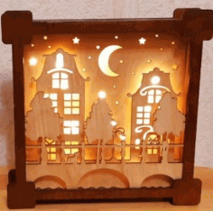 Laser Cut Wooden Night Light City Multilayer Lamp Free DXF File