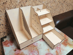 Laser Cut Wooden Office Organizer With Drawer Free Vector File