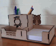 Laser Cut Wooden Owl Desk Organizer Pen Holder 3mm Free Vector File, Free Vectors File