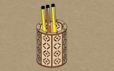 Laser Cut Wooden Pen Holder Round Pencil Stand Free DXF File