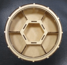 Laser Cut Wooden Round 7 Compartment Box Candy Basket With Lid Free Vector File